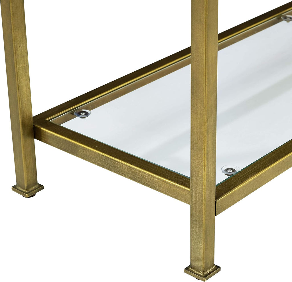 Aimee Sofa Console Table with Storage Shelves for Hall, Entryway, or Living Room, Gold and Glass