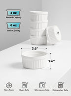 Ramekins 4 OZ Oven Safe, Creme Brulee Ramekins, Pudding Custard Cups Souffle Ramiken, Dipping Sauce Dishes, Ceramic Ramekin Bowls Set of 6, White
