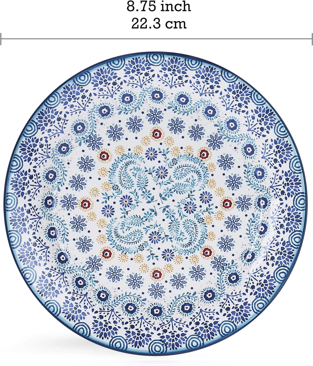 Blue Talavera Salad Plates Set of 4, 8.75 Inch Ceramic Dessert Plates for Salad, Appetizer, Side Dishes, Microwave and Dishwasher Safe, Gift for Housewarming and Thanksgiving