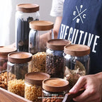 1Pcs Wood Lid Orgnizer Glass Airtight Canister Kitchen Storage Bottles Jar Sealed Food Container Ginger Cereal Dispenser Set