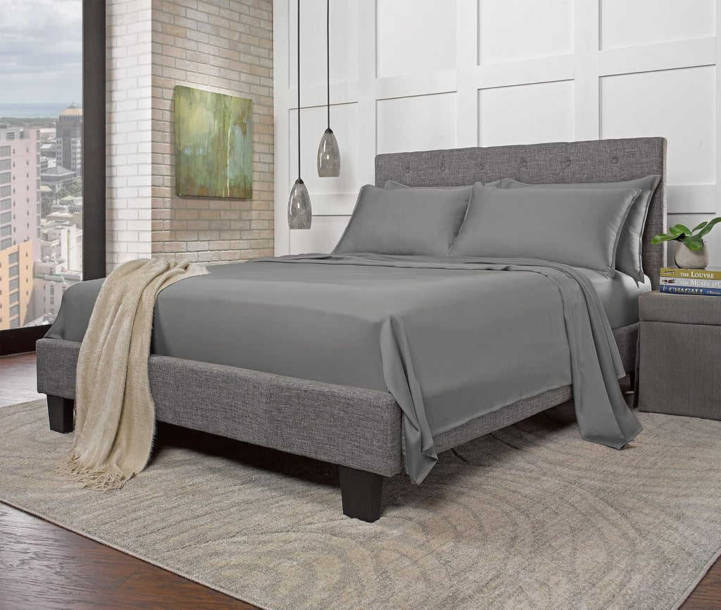 100% Organic Eucalyptus Bed Sheets King Size 4 Piece Set, Tencel Lyocell, Silky Soft & Smooth, Breathable, 16 Inch Deep Pockets, 1 Fitted, 1 Flat, 2 Pillowcases (King, Stone Grey)