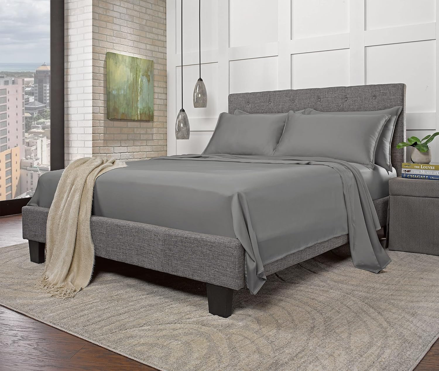 100% Organic Eucalyptus Bed Sheets King Size 4 Piece Set, Tencel Lyocell, Silky Soft & Smooth, Breathable, 16 Inch Deep Pockets, 1 Fitted, 1 Flat, 2 Pillowcases (King, Stone Grey)