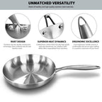 304 Stainless Steel Frying Pan, Nonstick Pan Fried Steak Pot Uncoated Kitchen Cookware for Gas Stove and Induction Cooker