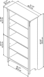 Bush Furniture Salinas 5 Shelf Bookcase in Antique White, Tall Bookshelf, Large Book Shelf for Living Room, Home Office, or Entryway