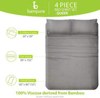 Luxury Series Queen Sheet Set - 100% Pure Viscose Bamboo Sheets - Super Soft, Cooling for Hot Sleepers - Deep Pocket (S Grey)