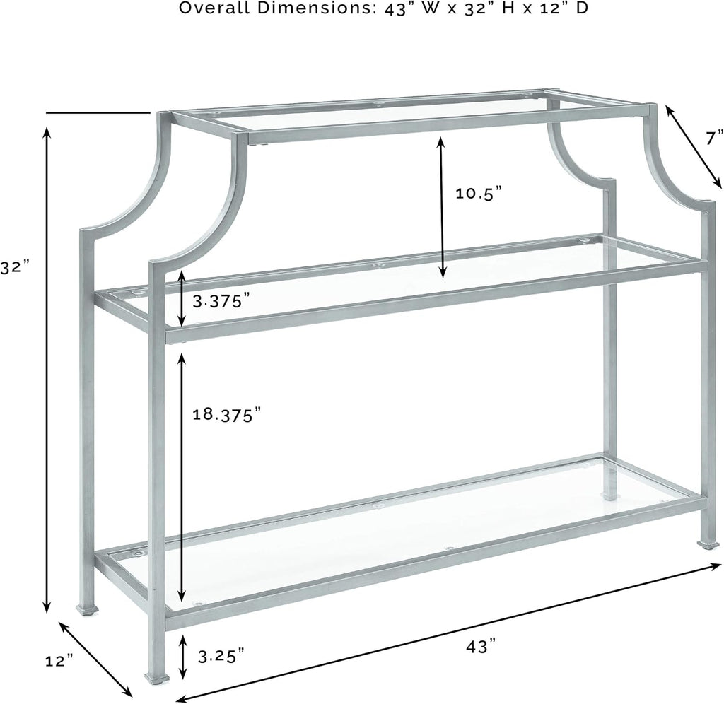 Aimee Sofa Console Table with Storage Shelves for Hall, Entryway, or Living Room, Gold and Glass
