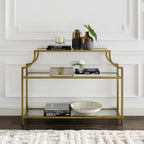 Aimee Sofa Console Table with Storage Shelves for Hall, Entryway, or Living Room, Gold and Glass