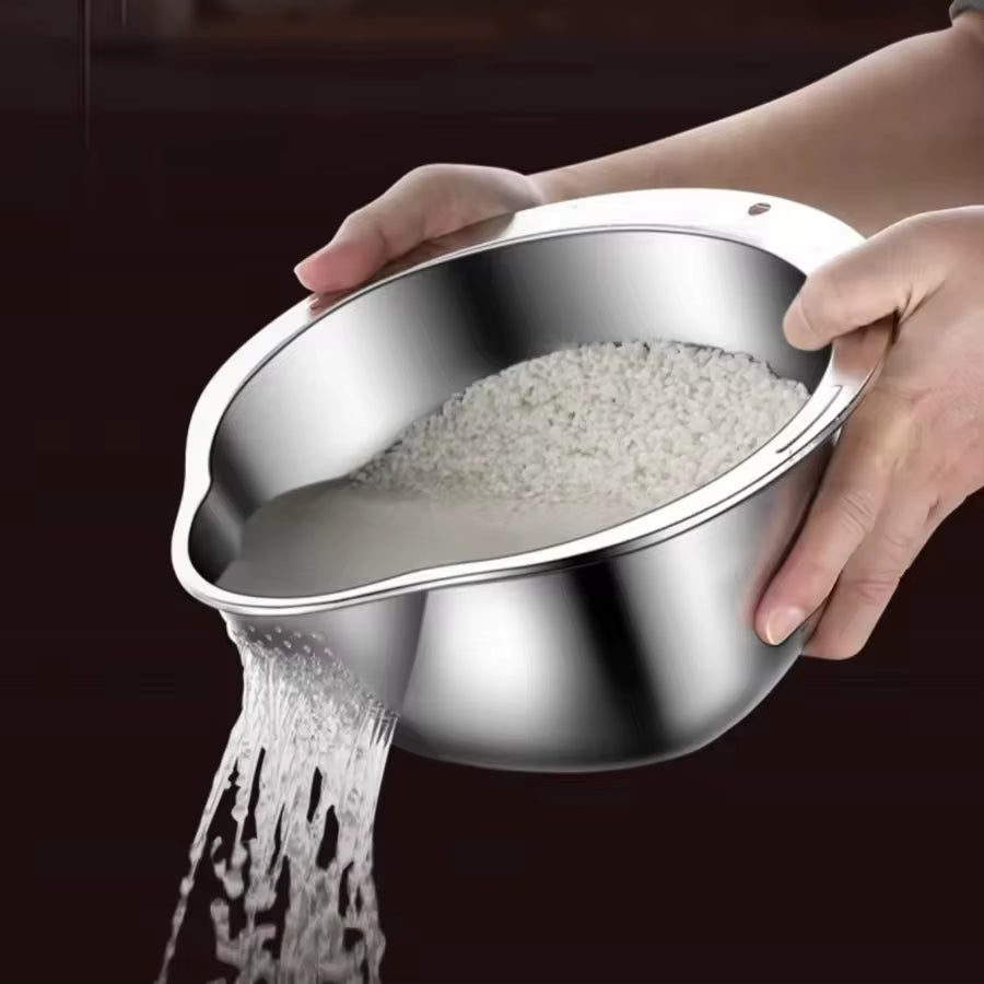 Rice Washer Strainer Bowl Stainless Steelrice Washing Bowl Rice Sieve Colander Fruit and Vegetable Strainer Kitchen Tools