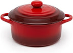 Ceramic Mini Cocotte Set, Small Casserole Dishes with Lids and Handles, Individual Baking Ramekins, Oven, Microwave & Dishwasher Safe, Stoneware, 12 Oz, Set of 4, Crimson Ombre